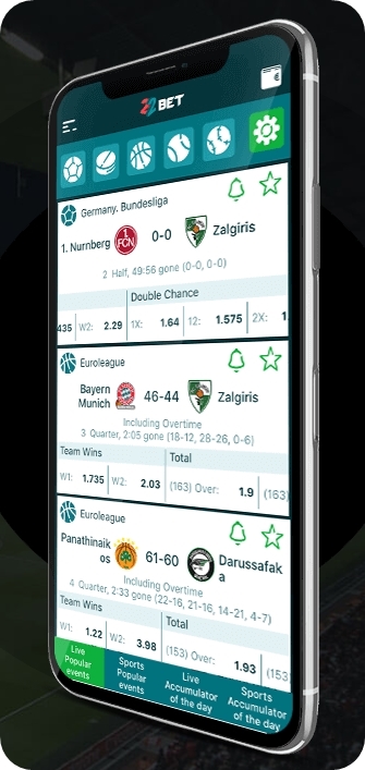 Vista dell'app di scommesse sportive di 22bet